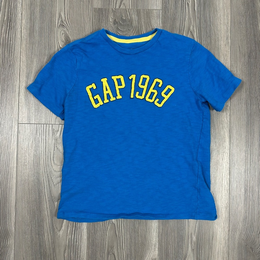 Kids Blue Gap Tee Shirt with Yellow Lettering - SIZE L Colorful‎ Baby Tee Y2K